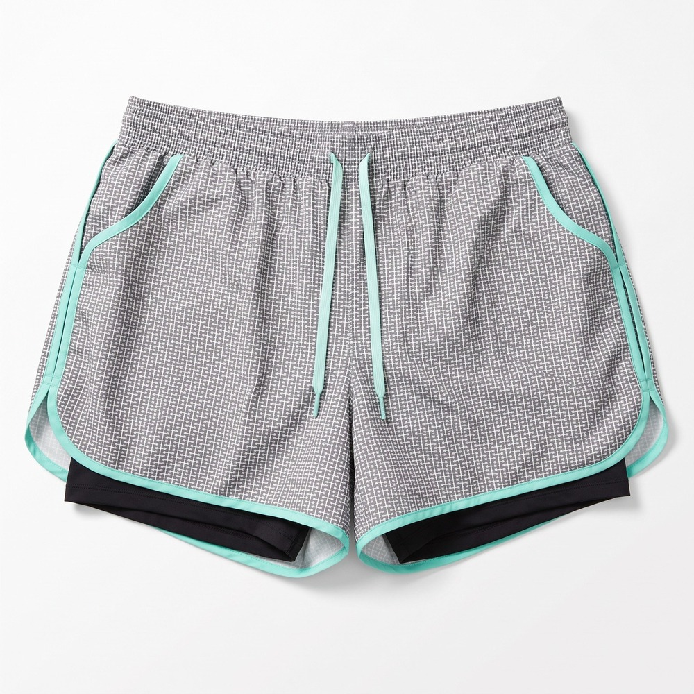 RBX Womens XL Gray Teal Trim Lined Athletic Running Shorts Athleisure